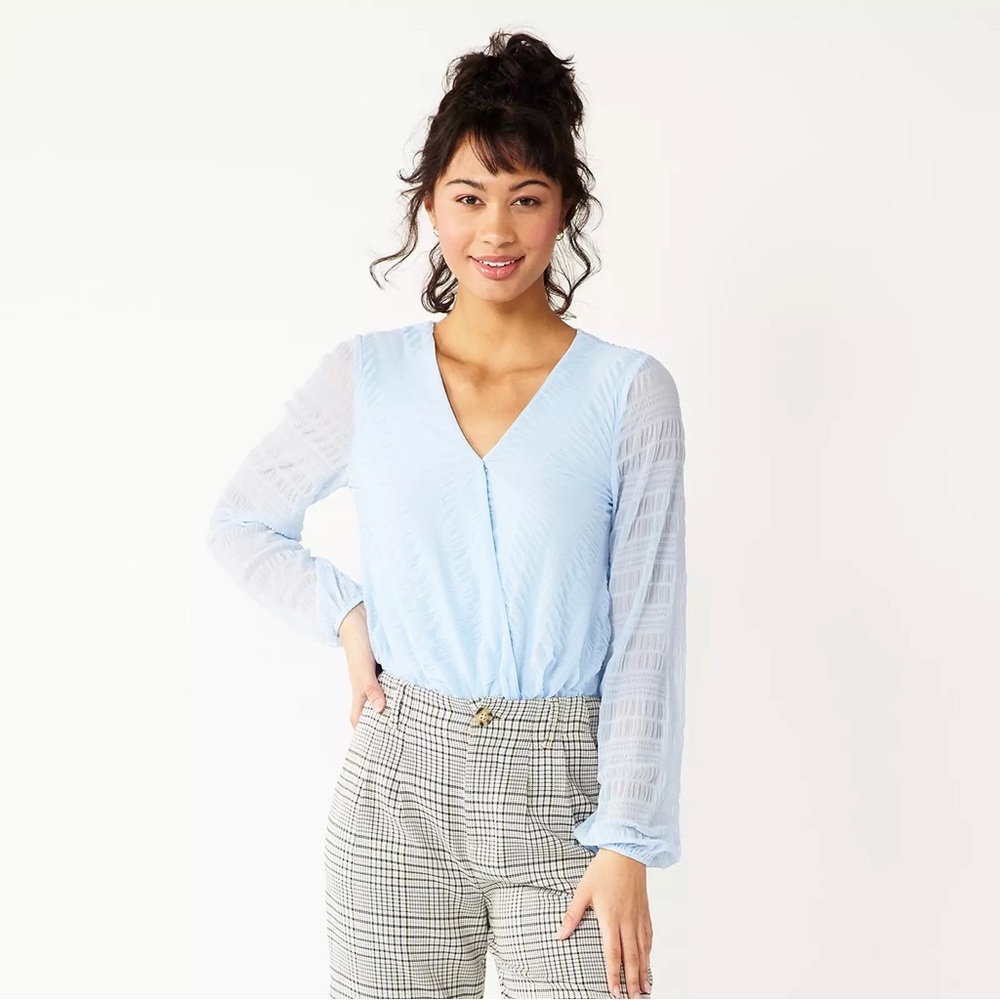 NWT SO Light Blue V-Neck Women's Bodysuit Blouse